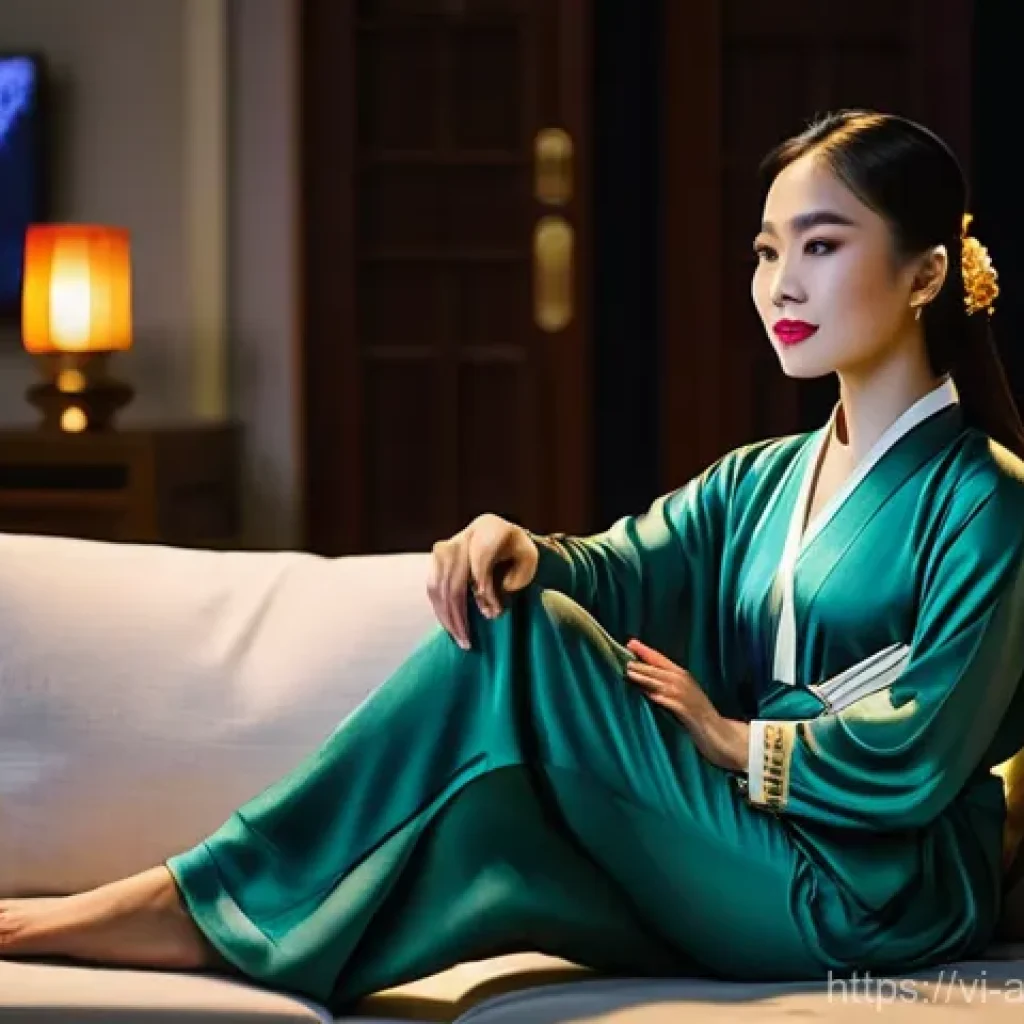 디지털 공연 플랫폼 - **Prompt:** A young Vietnamese woman, aged 20s, elegantly dressed in a comfortable yet stylish silk ...