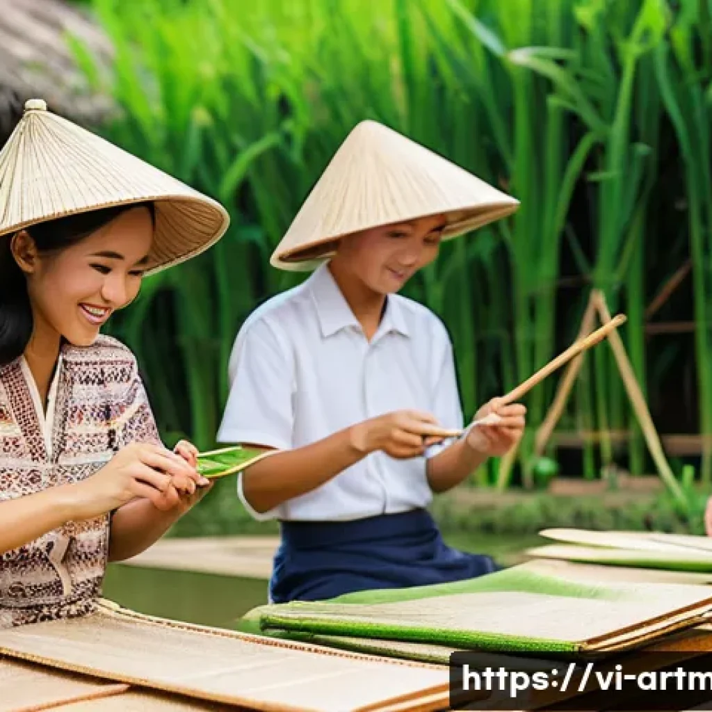 예술 행정 실무 - **"Youthful Engagement with Traditional Vietnamese Crafts"**
    A vibrant, sunlit scene capturing a...