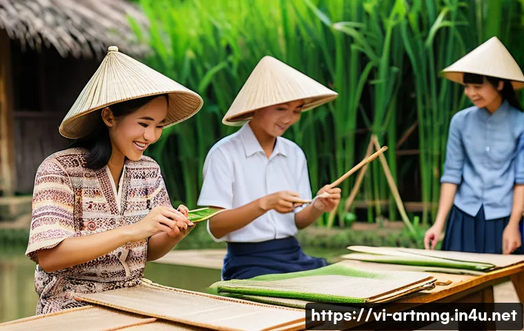 예술 행정 실무 - **"Youthful Engagement with Traditional Vietnamese Crafts"**
    A vibrant, sunlit scene capturing a...