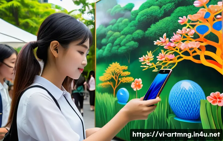문화예술 마케팅 캠페인 사례 - A vibrant outdoor art exhibition in Ho Chi Minh City featuring interactive augmented reality install...