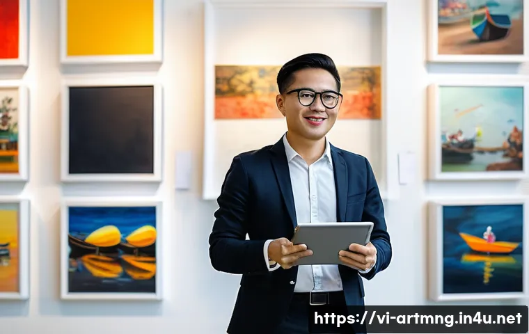 예술경영학 석사과정 - A professional art manager coordinating a vibrant contemporary art exhibition in Ho Chi Minh City, V...