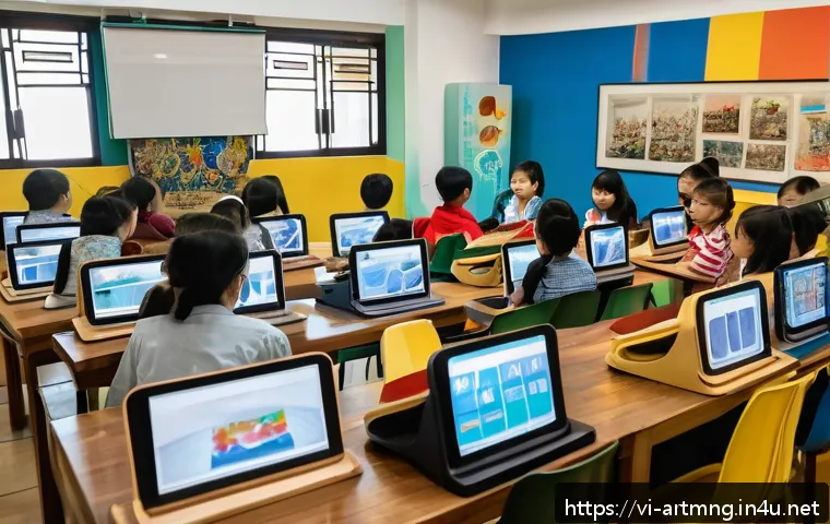 아트센터 경영 - A modern Vietnamese art education center interior bustling with diverse students of various ages—chi...
