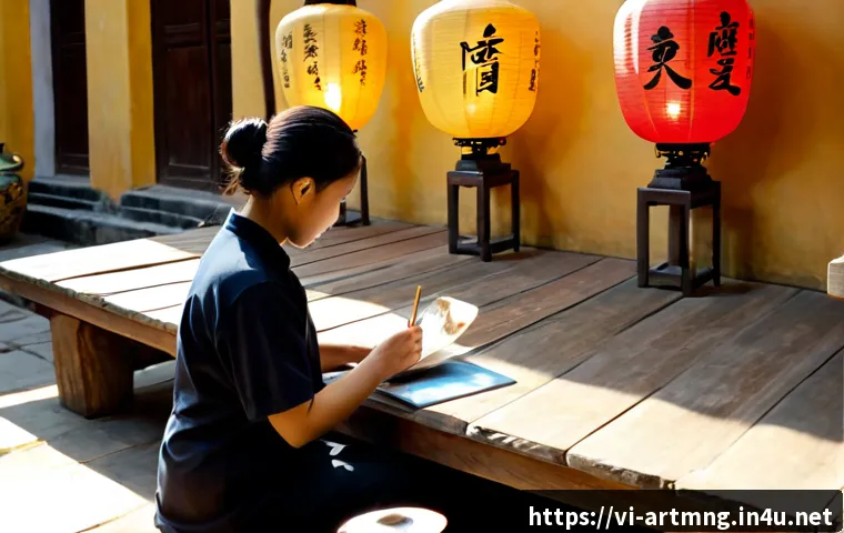 Home 15 문화예술 협업 프로젝트 - Photorealistic cultural arts collaboration in a sunlit historic courtyard in Hoi An, a Vietnamese la...